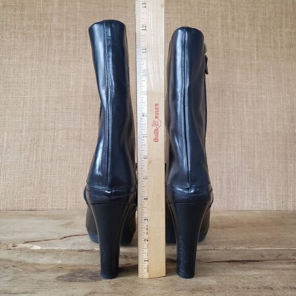 Gianfranco Ferré Black Leather High Heel Fur Lined Fold Over Moto Boots EU 37 - Picture 9 of 15